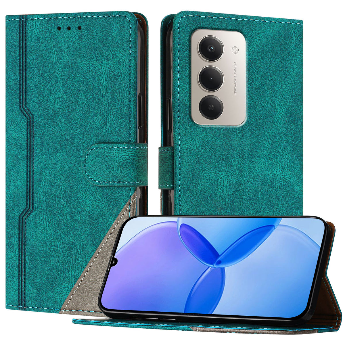 Xiaomi Redmi 15 4G (EU) (171 mm) / Xiaomi Redmi 15 5G (EU) (171 mm) Läderfodral Triangulärt Patchwork Plånboksfodral Stötsäkert mobilfodral