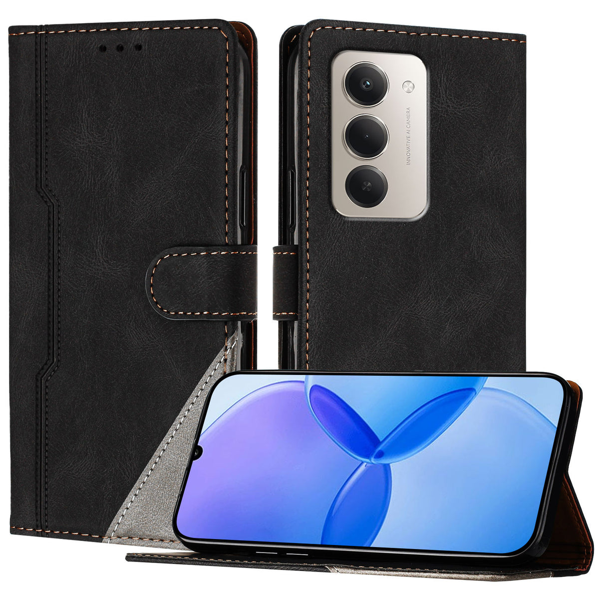 Xiaomi Redmi 15 4G (EU) (171 mm) / Xiaomi Redmi 15 5G (EU) (171 mm) Läderfodral Triangulärt Patchwork Plånboksfodral Stötsäkert mobilfodral