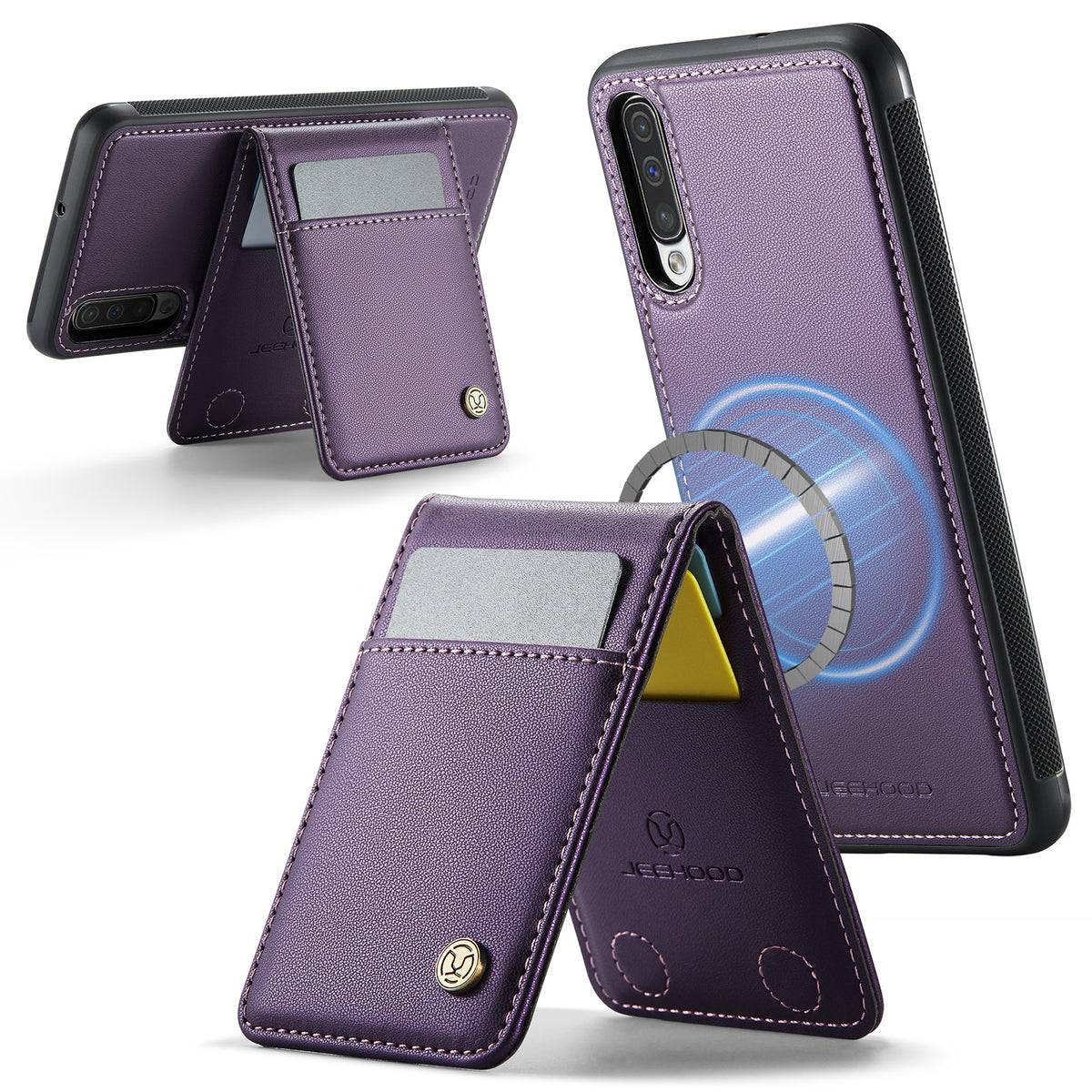 JEEHOOD For Samsung Galaxy A50 Leather Back Cover Magnetic Case  J06 Phone Case with Card Bag RFID Blocking