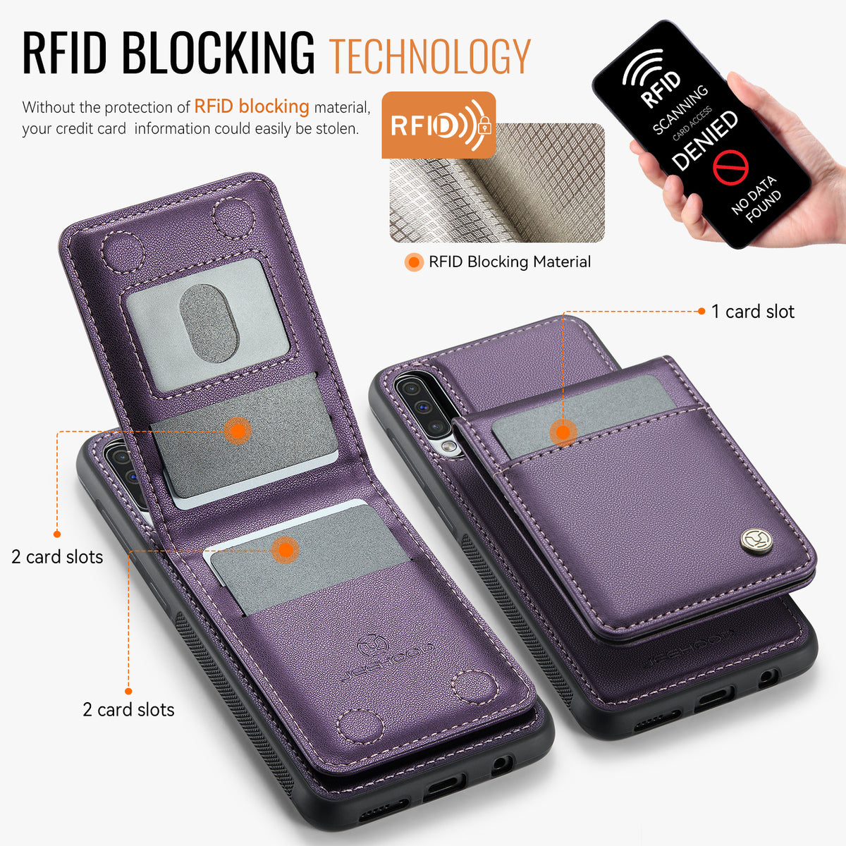 JEEHOOD For Samsung Galaxy A50 Leather Back Cover Magnetic Case  J06 Phone Case with Card Bag RFID Blocking