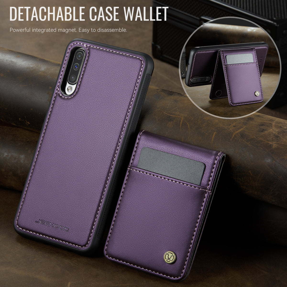 JEEHOOD For Samsung Galaxy A50 Leather Back Cover Magnetic Case  J06 Phone Case with Card Bag RFID Blocking