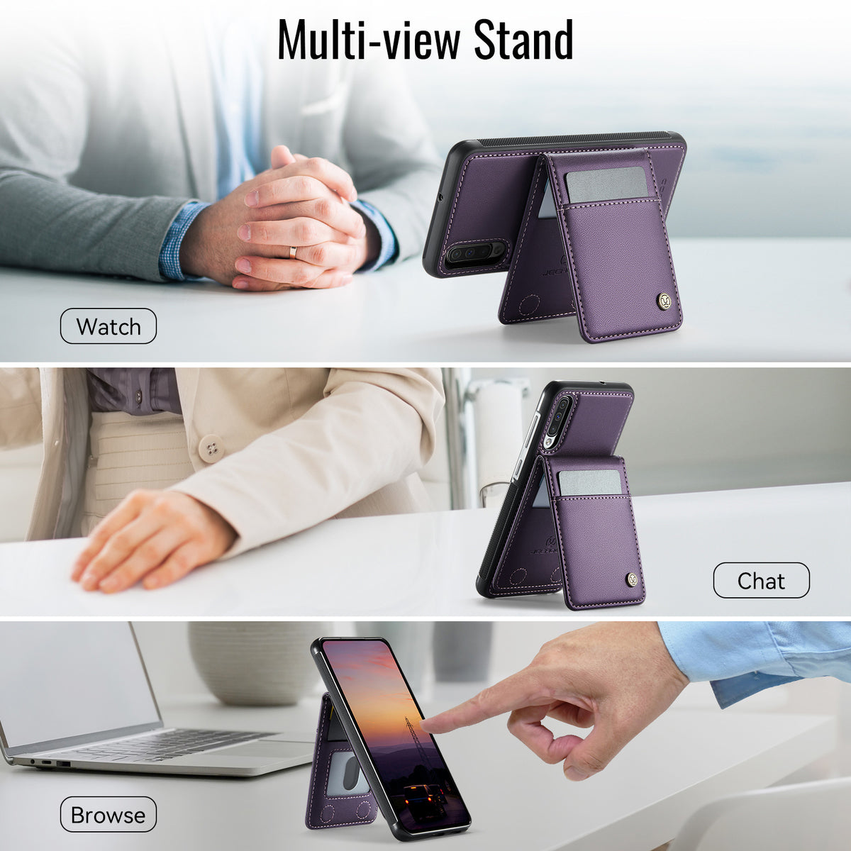 JEEHOOD For Samsung Galaxy A50 Leather Back Cover Magnetic Case  J06 Phone Case with Card Bag RFID Blocking