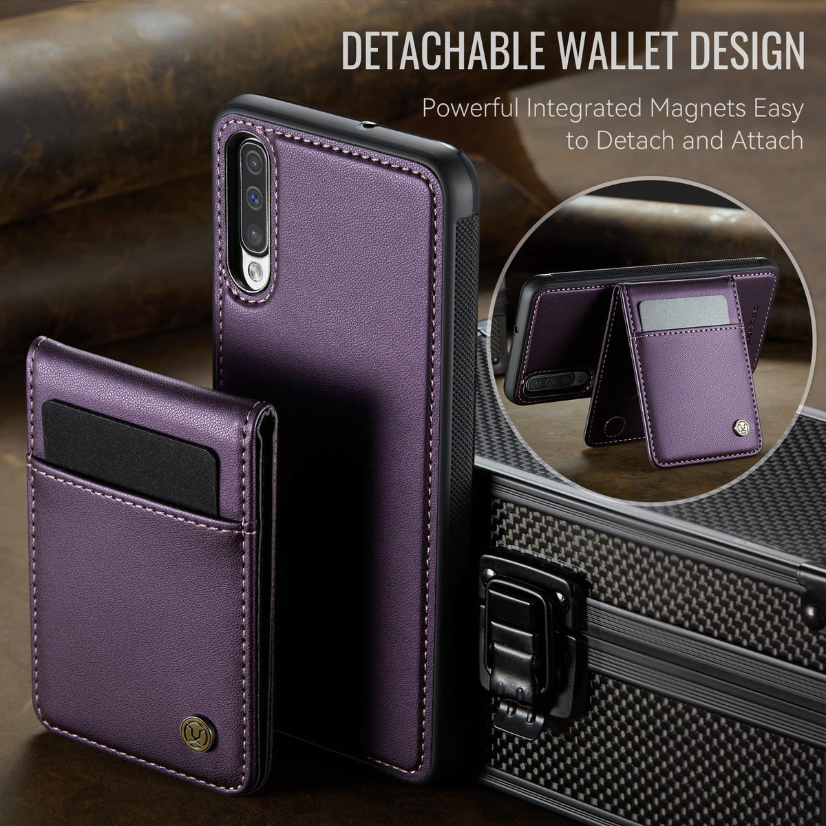 JEEHOOD For Samsung Galaxy A50 Leather Back Cover Magnetic Case  J06 Phone Case with Card Bag RFID Blocking