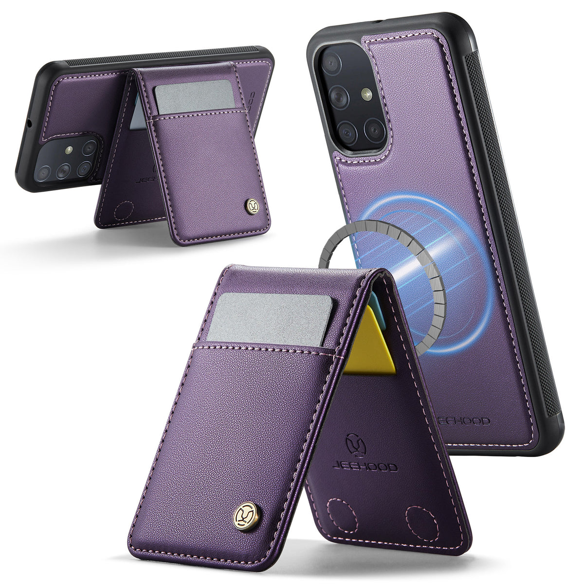 JEEHOOD For Samsung Galaxy A51 4G SM-A515 Leather Back Cover Magnetic Case J06 Phone Case with Card Bag RFID Blocking
