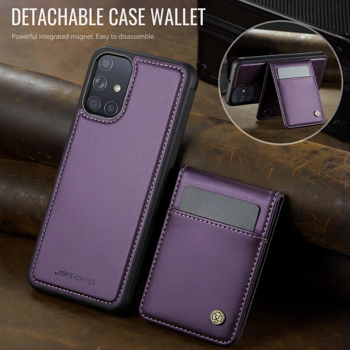 JEEHOOD For Samsung Galaxy A51 4G SM-A515 Leather Back Cover Magnetic Case J06 Phone Case with Card Bag RFID Blocking