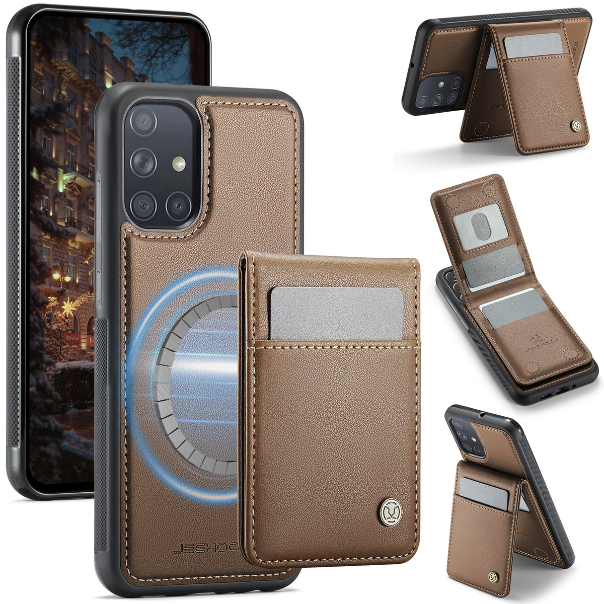 JEEHOOD For Samsung Galaxy A51 4G SM-A515 Leather Back Cover Magnetic Case J06 Phone Case with Card Bag RFID Blocking