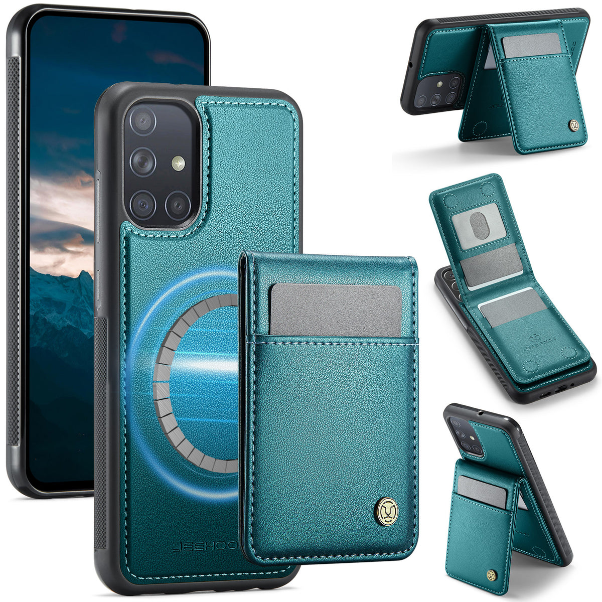 JEEHOOD For Samsung Galaxy A51 4G SM-A515 Leather Back Cover Magnetic Case J06 Phone Case with Card Bag RFID Blocking
