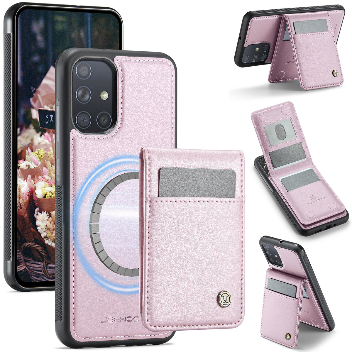 JEEHOOD For Samsung Galaxy A51 4G SM-A515 Leather Back Cover Magnetic Case J06 Phone Case with Card Bag RFID Blocking