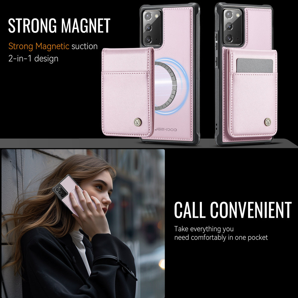 JEEHOOD For Samsung Galaxy Note20 Leather Back Cover Magnetic Case  J06 Phone Case with Card Bag RFID Blocking
