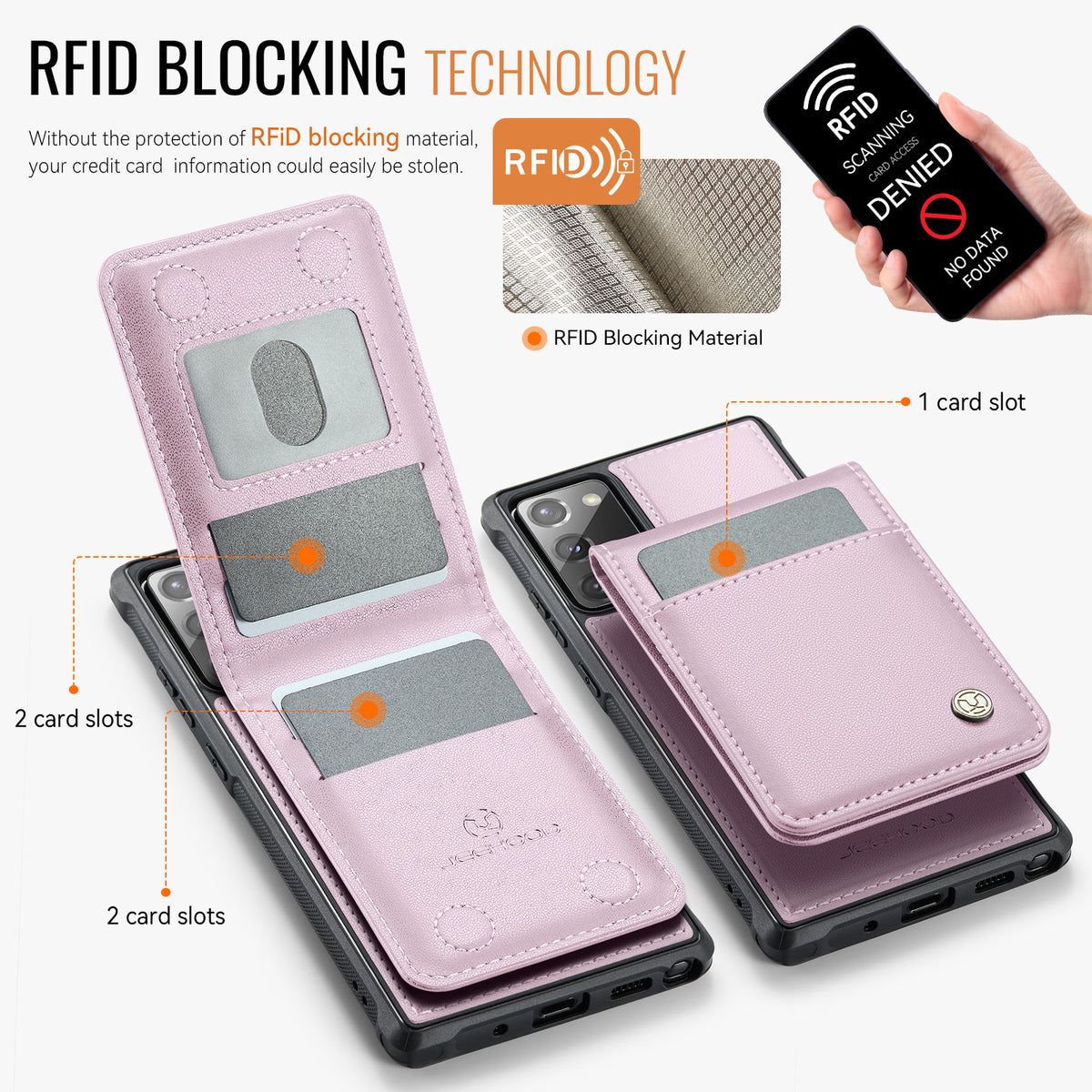 JEEHOOD For Samsung Galaxy Note20 Leather Back Cover Magnetic Case  J06 Phone Case with Card Bag RFID Blocking