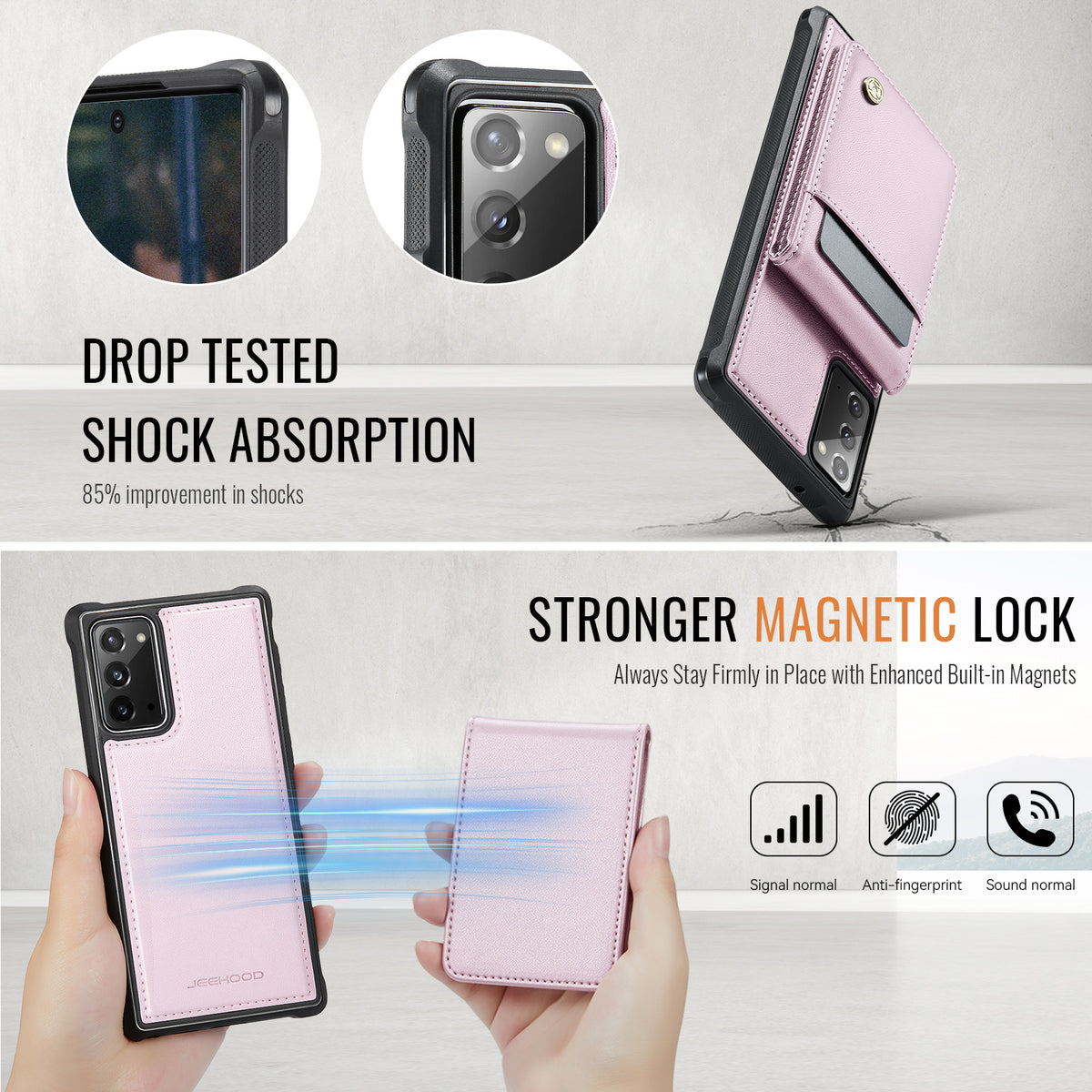 JEEHOOD For Samsung Galaxy Note20 Leather Back Cover Magnetic Case  J06 Phone Case with Card Bag RFID Blocking