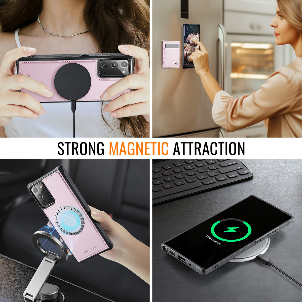 JEEHOOD For Samsung Galaxy Note20 Leather Back Cover Magnetic Case  J06 Phone Case with Card Bag RFID Blocking