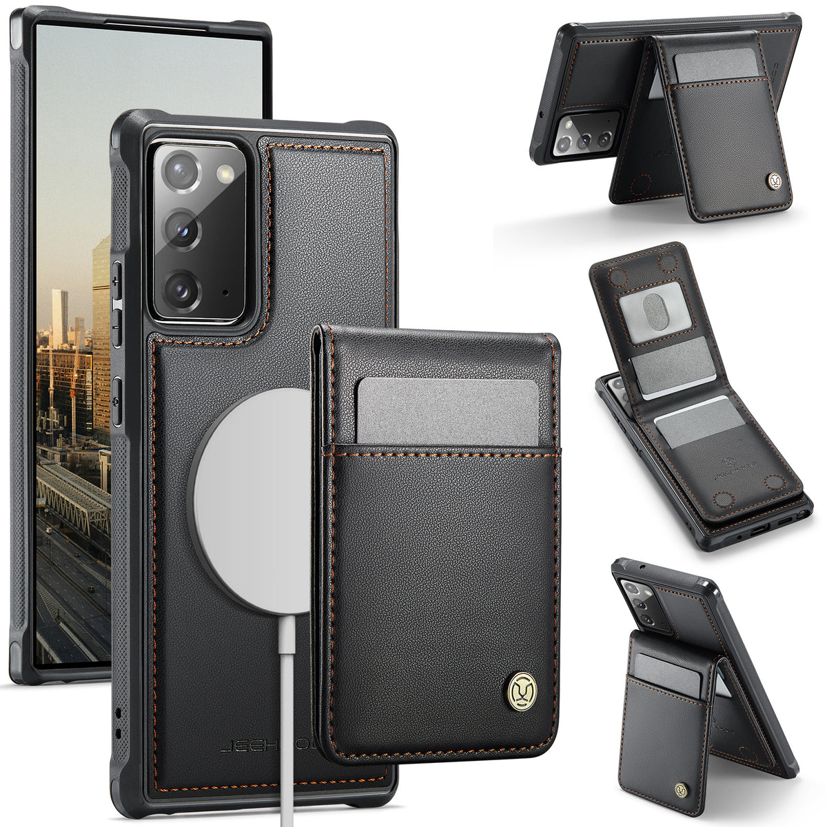 JEEHOOD For Samsung Galaxy Note20 Leather Back Cover Magnetic Case  J06 Phone Case with Card Bag RFID Blocking