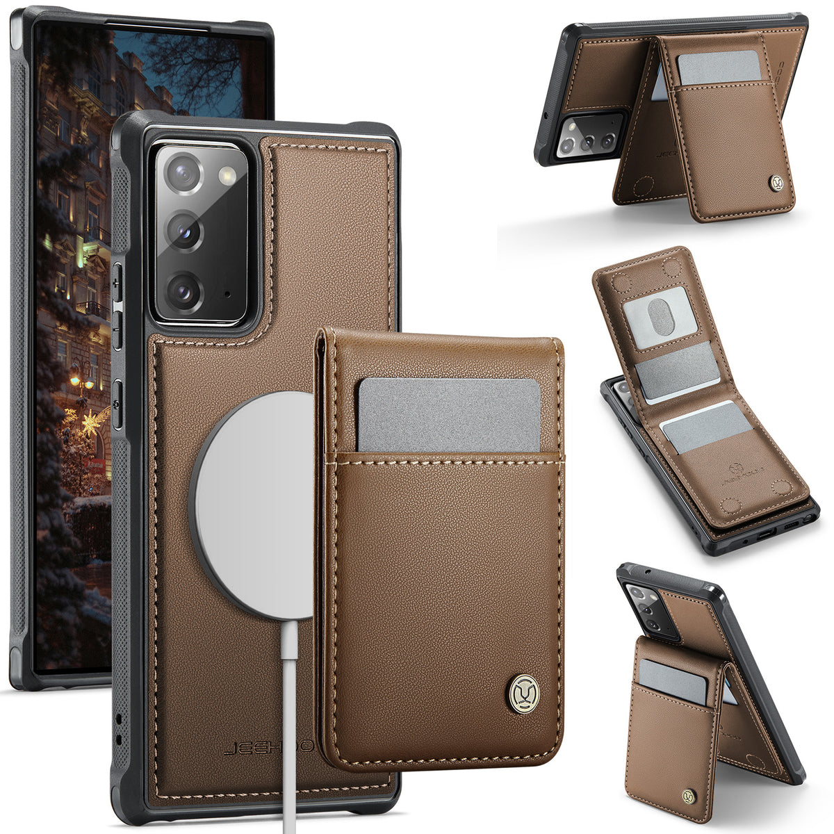 JEEHOOD For Samsung Galaxy Note20 Leather Back Cover Magnetic Case  J06 Phone Case with Card Bag RFID Blocking