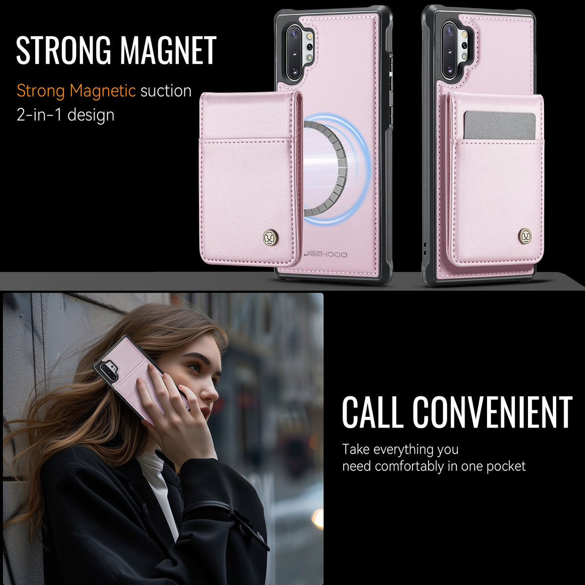 JEEHOOD Til Samsung Galaxy Note 10 Plus 5G Bagcover i læder Magnetisk etui J06 Telefoncover med kortlomme RFID-blokerende