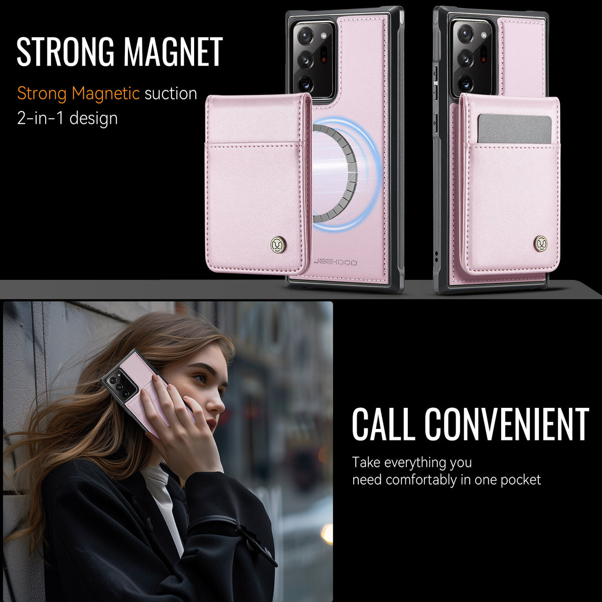 JEEHOOD Til Samsung Galaxy Note20 Ultra Læder Bagcover Magnetisk Etui J06 Telefoncover med Kortlomme RFID-blokering