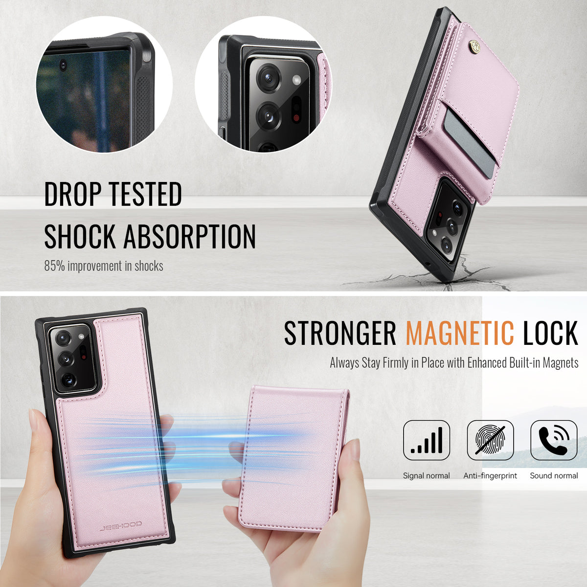 JEEHOOD Til Samsung Galaxy Note20 Ultra Læder Bagcover Magnetisk Etui J06 Telefoncover med Kortlomme RFID-blokering