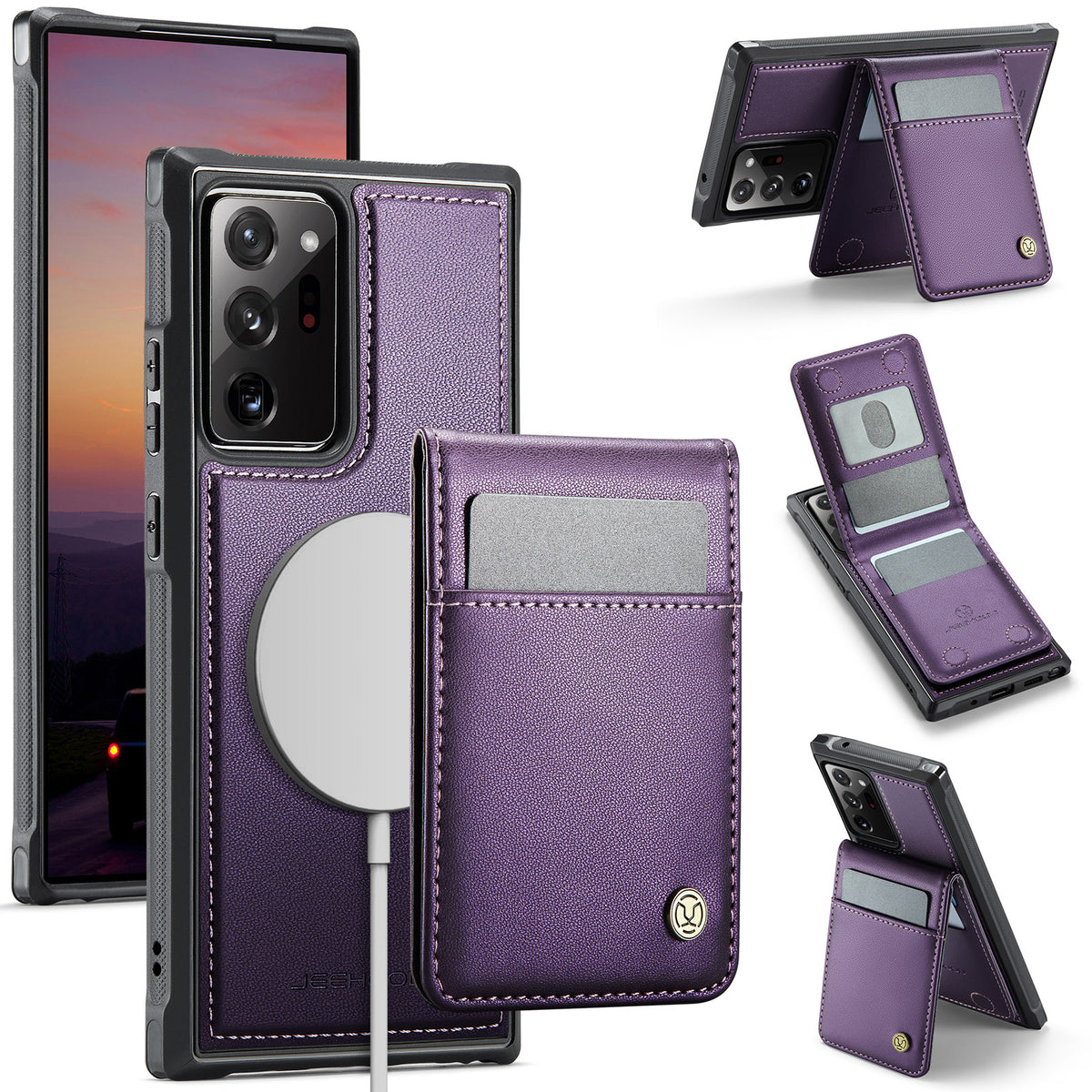 JEEHOOD Til Samsung Galaxy Note20 Ultra Læder Bagcover Magnetisk Etui J06 Telefoncover med Kortlomme RFID-blokering