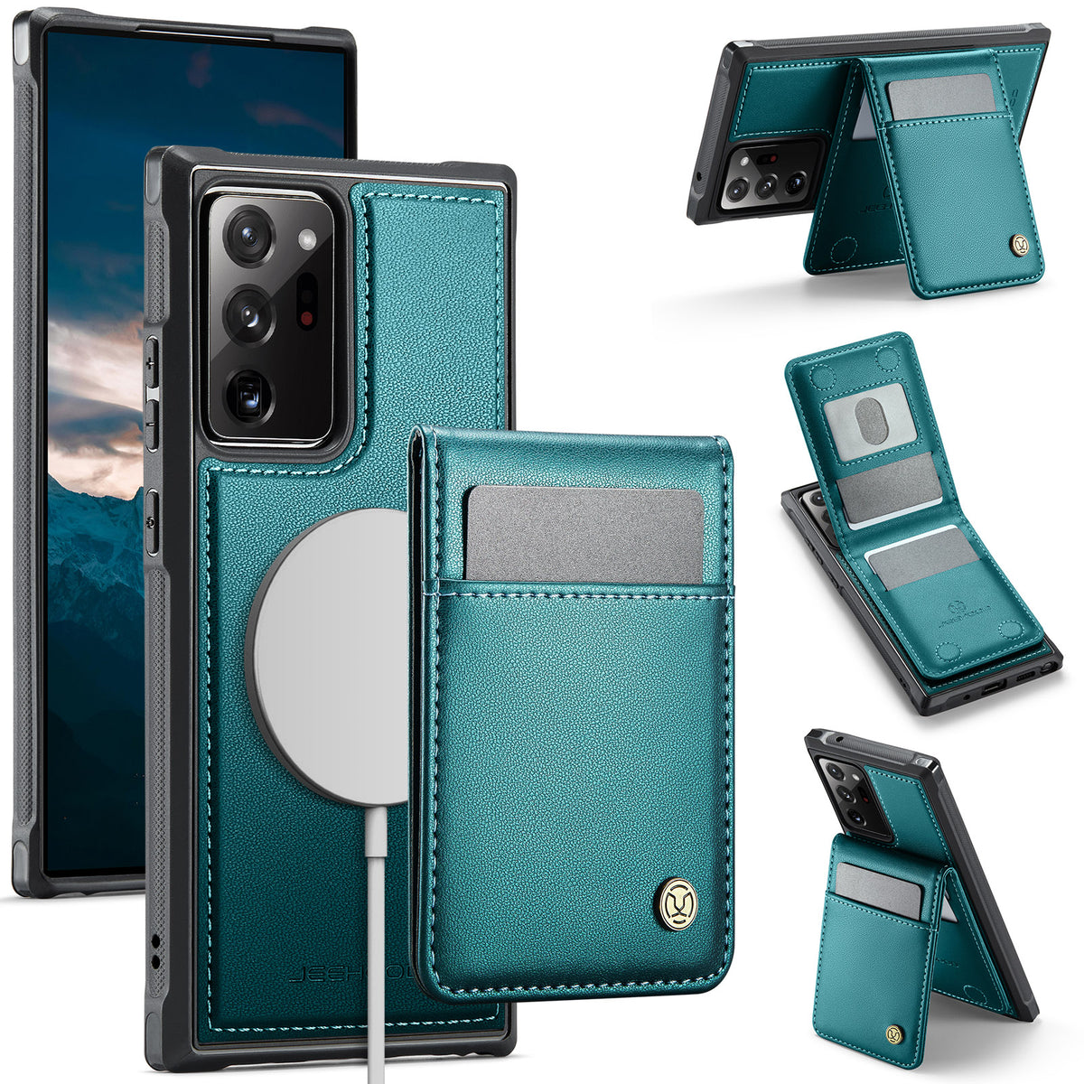 JEEHOOD Til Samsung Galaxy Note20 Ultra Læder Bagcover Magnetisk Etui J06 Telefoncover med Kortlomme RFID-blokering