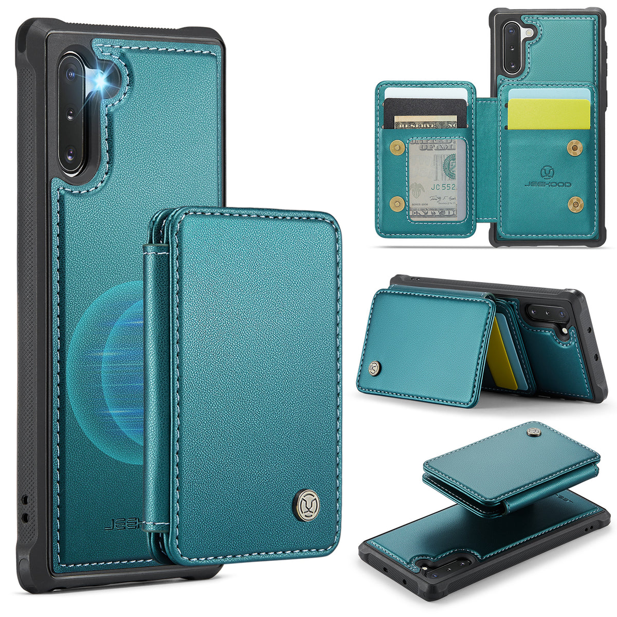 JEEHOOD For Samsung Galaxy Note 10 4G Case J05 Leather Mobile Cover with Detachable Magnetic Card Bag