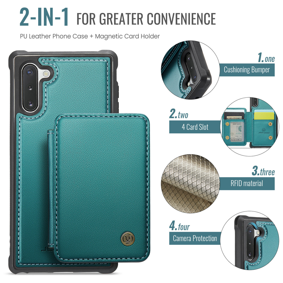 JEEHOOD For Samsung Galaxy Note 10 4G Case J05 Leather Mobile Cover with Detachable Magnetic Card Bag