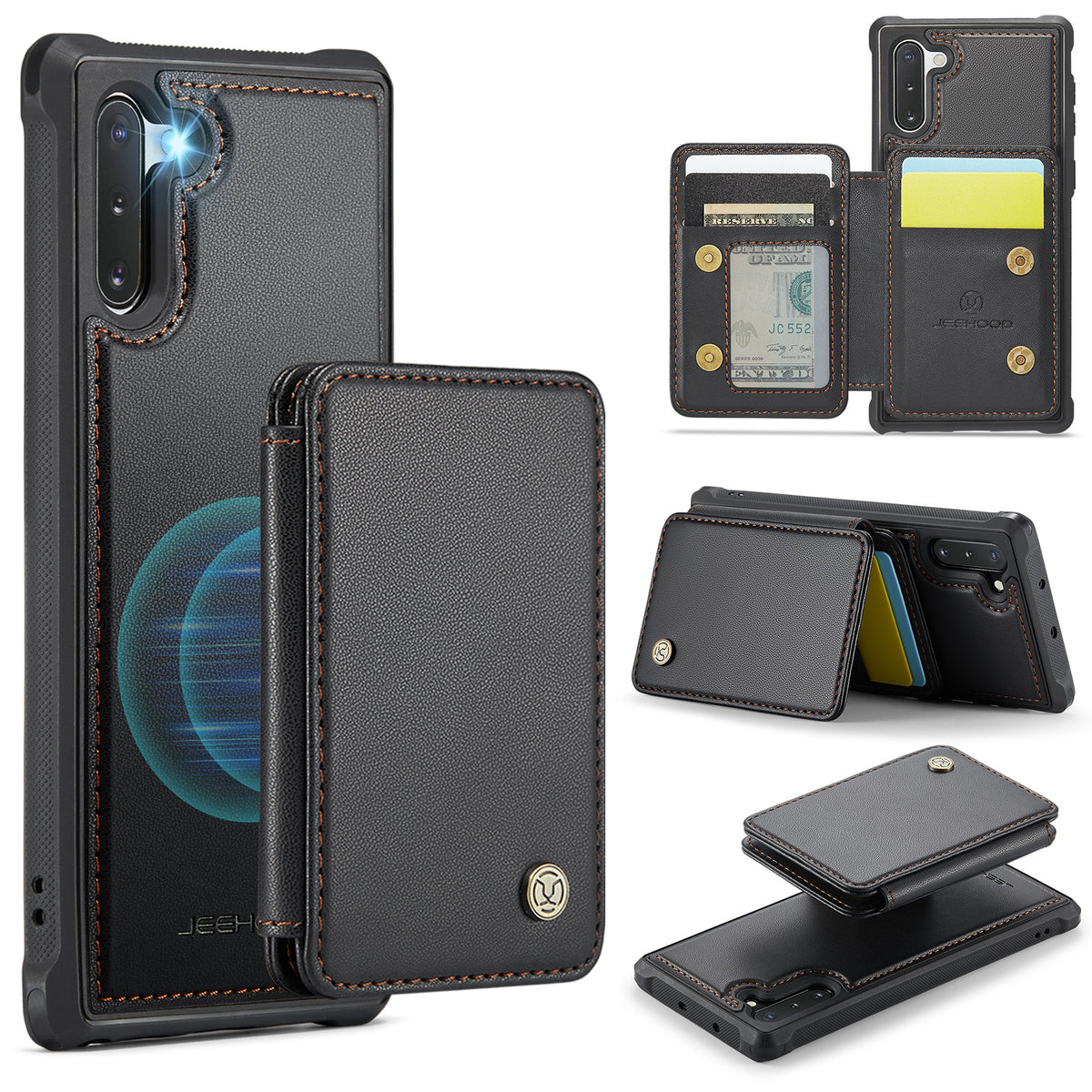 JEEHOOD For Samsung Galaxy Note 10 4G Case J05 Leather Mobile Cover with Detachable Magnetic Card Bag