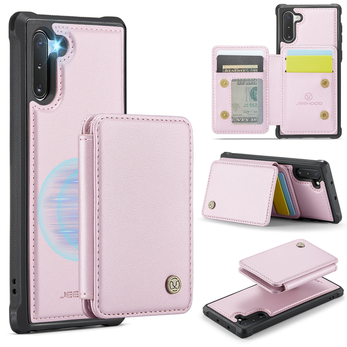 JEEHOOD For Samsung Galaxy Note 10 4G Case J05 Leather Mobile Cover with Detachable Magnetic Card Bag