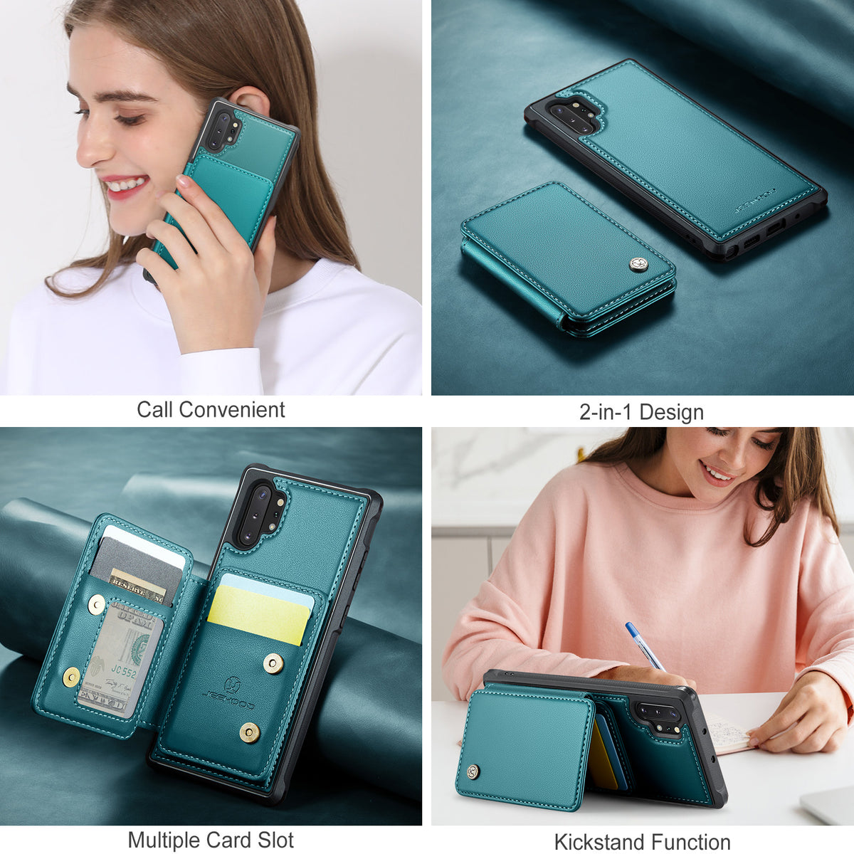 JEEHOOD For Samsung Galaxy Note 10 Plus 4G Case J05 Leather Mobile Cover with Detachable Magnetic Card Bag
