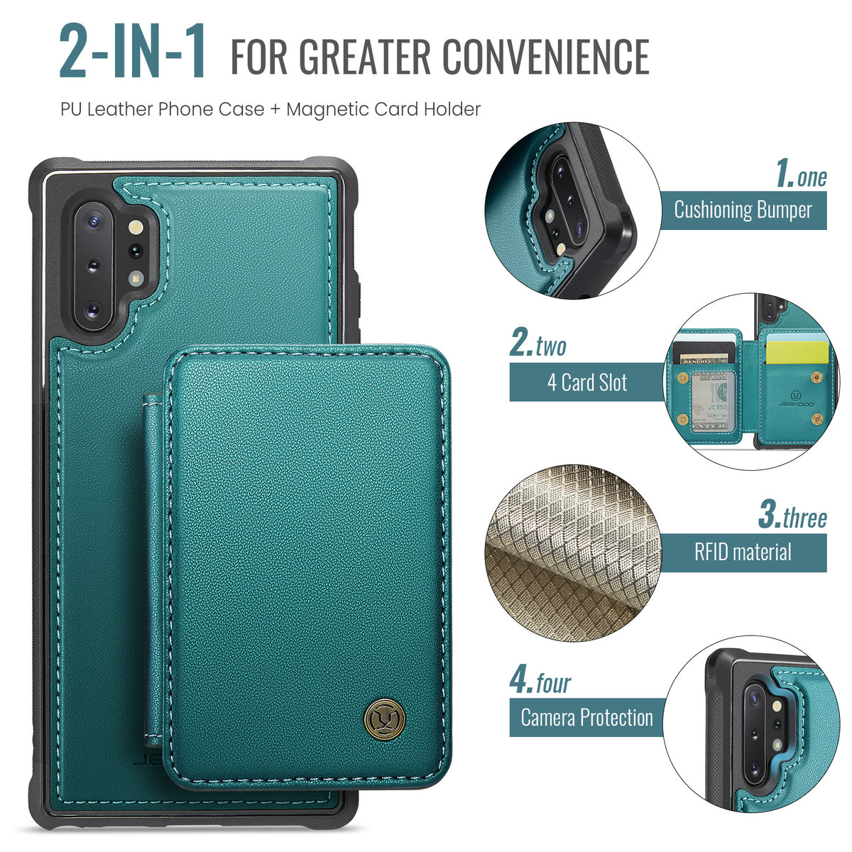 JEEHOOD For Samsung Galaxy Note 10 Plus 4G Case J05 Leather Mobile Cover with Detachable Magnetic Card Bag