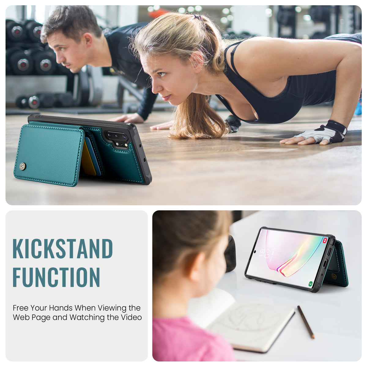JEEHOOD For Samsung Galaxy Note 10 Plus 4G Case J05 Leather Mobile Cover with Detachable Magnetic Card Bag