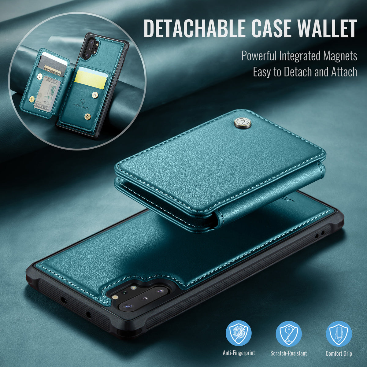 JEEHOOD For Samsung Galaxy Note 10 Plus 4G Case J05 Leather Mobile Cover with Detachable Magnetic Card Bag