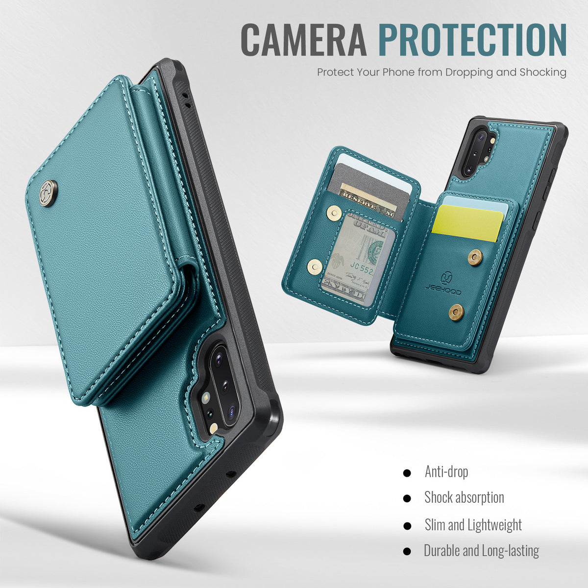 JEEHOOD For Samsung Galaxy Note 10 Plus 4G Case J05 Leather Mobile Cover with Detachable Magnetic Card Bag
