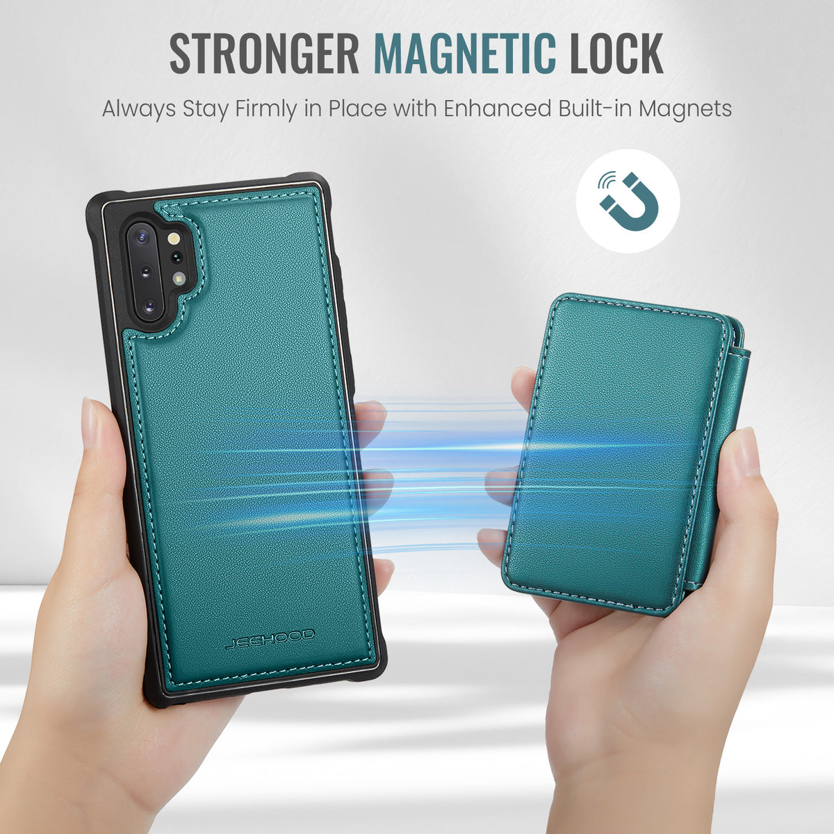 JEEHOOD For Samsung Galaxy Note 10 Plus 4G Case J05 Leather Mobile Cover with Detachable Magnetic Card Bag