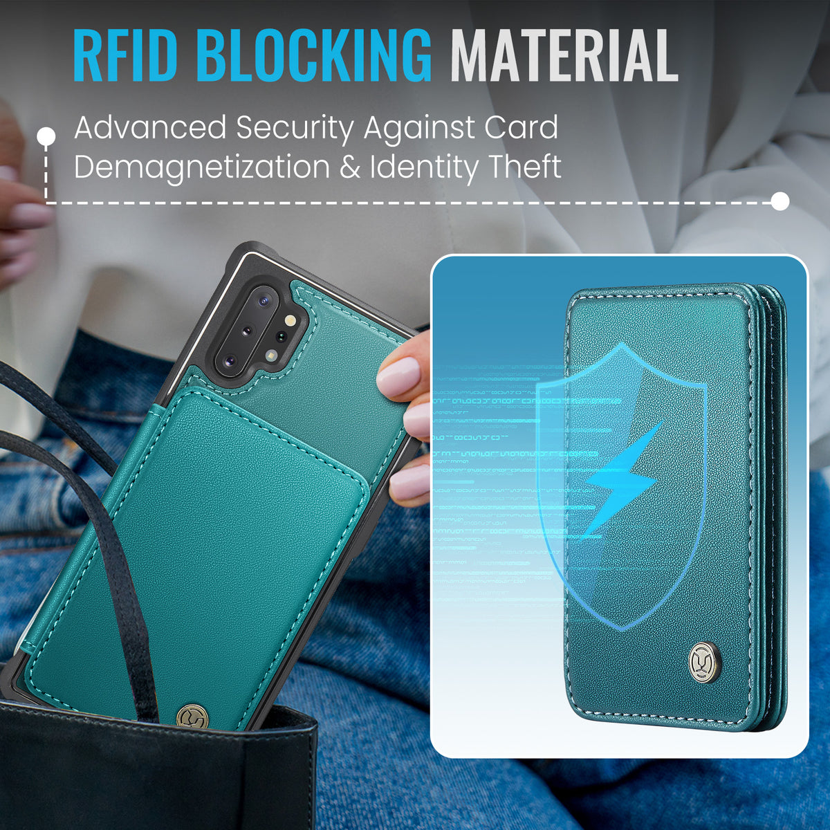 JEEHOOD For Samsung Galaxy Note 10 Plus 4G Case J05 Leather Mobile Cover with Detachable Magnetic Card Bag