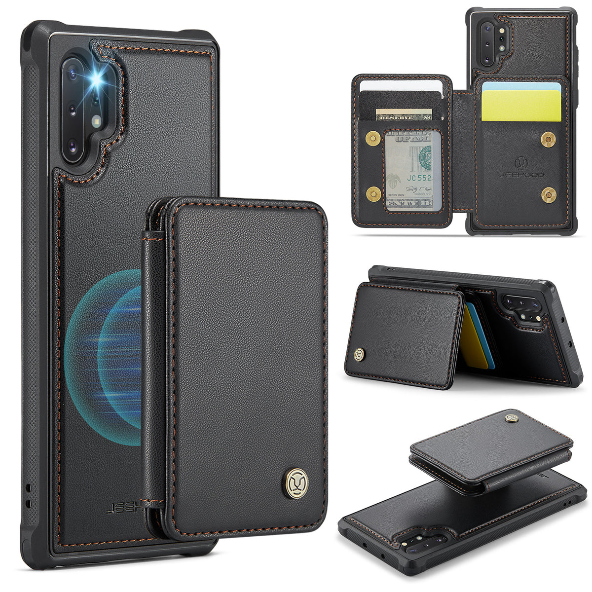 JEEHOOD For Samsung Galaxy Note 10 Plus 4G Case J05 Leather Mobile Cover with Detachable Magnetic Card Bag