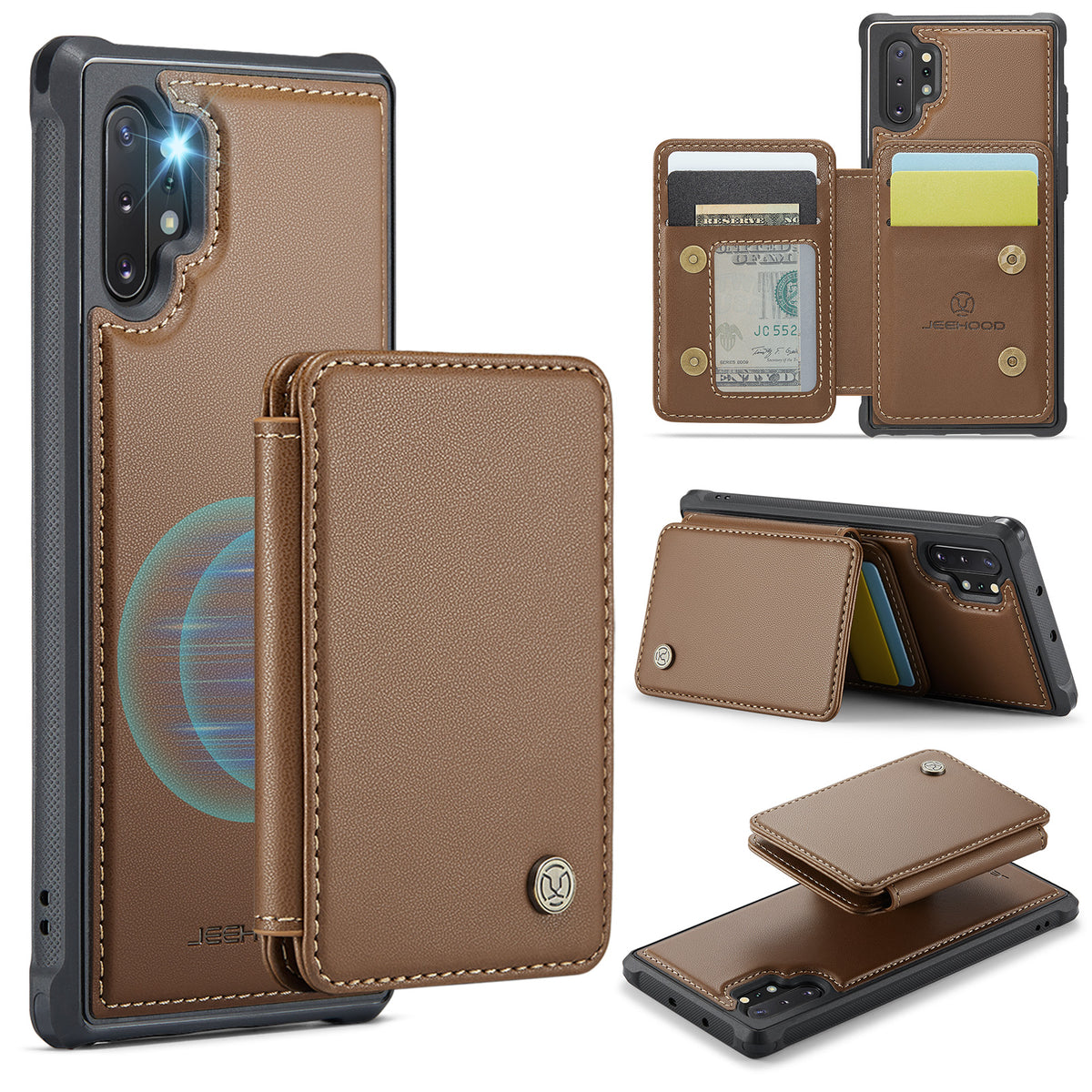 JEEHOOD For Samsung Galaxy Note 10 Plus 4G Case J05 Leather Mobile Cover with Detachable Magnetic Card Bag