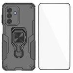WANLONFENG til Samsung Galaxy A17 5G / A17 4G telefoncover PC TPU-bagcover støtteben med hærdet glas