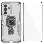 WANLONFENG til Samsung Galaxy A17 5G / A17 4G telefoncover PC TPU-bagcover støtteben med hærdet glas