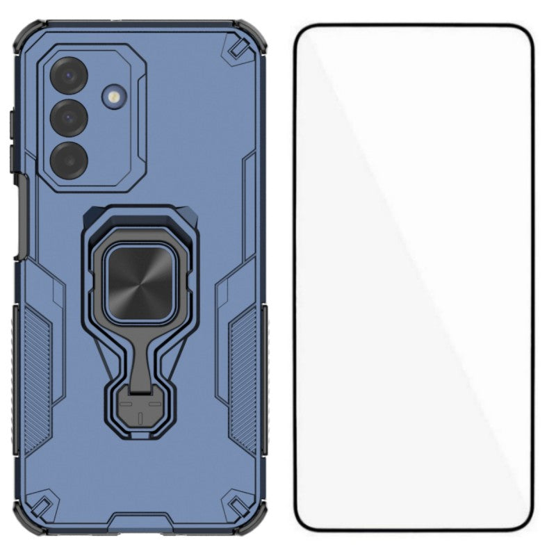 WANLONFENG til Samsung Galaxy A17 5G / A17 4G telefoncover PC TPU-bagcover støtteben med hærdet glas