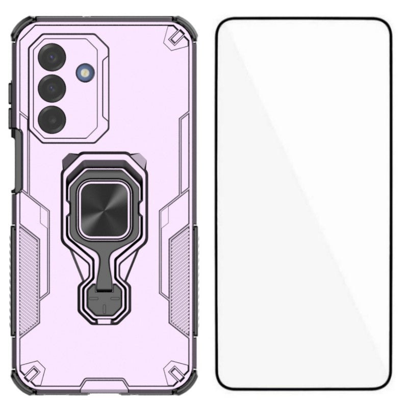 WANLONFENG til Samsung Galaxy A17 5G / A17 4G telefoncover PC TPU-bagcover støtteben med hærdet glas