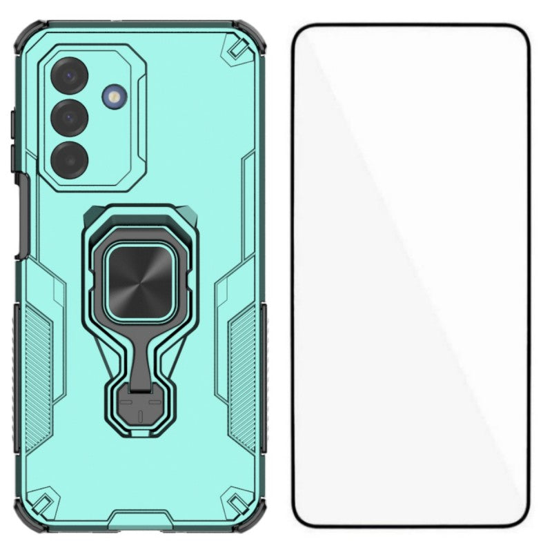 WANLONFENG til Samsung Galaxy A17 5G / A17 4G telefoncover PC TPU-bagcover støtteben med hærdet glas