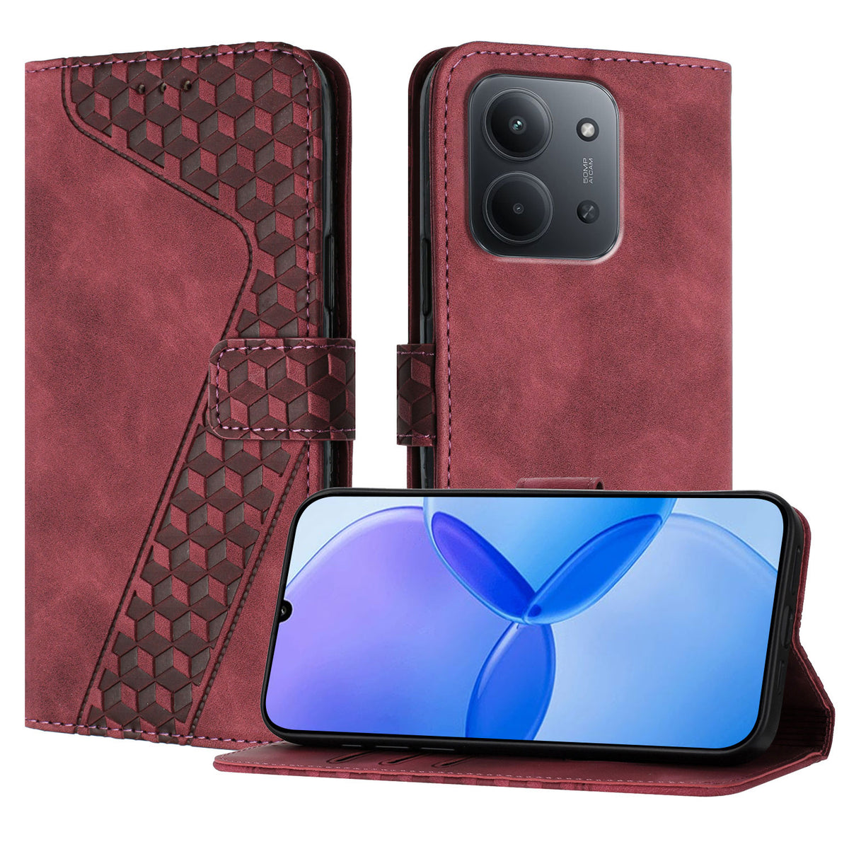 Xiaomi Redmi 15C 5G (Global) (171 mm) / 15C 4G (Global) (171 mm) / Poco C85 4G (171 mm) læderetui med 7-formet mønster, tegnebogsetui, stødsikkert mobilcover