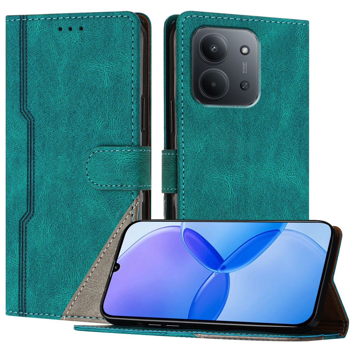 For Xiaomi Redmi 15C 5G (EU) (173mm) / Xiaomi Redmi 15C 4G (EU) (173mm) Leather Case Triangle Patchwork Wallet Stand Shockproof Phone Cover
