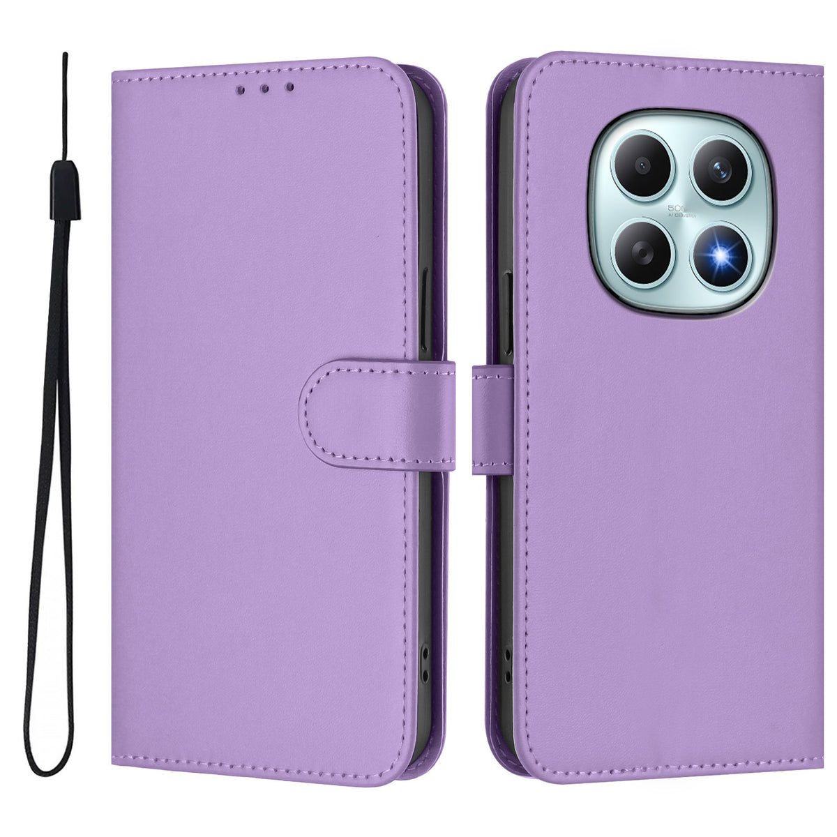 For Xiaomi Poco M8 5G / Redmi Note 15 5G (Global) / 15 4G (Global) Case Solid Color Wallet Leather Phone Cover with Strap