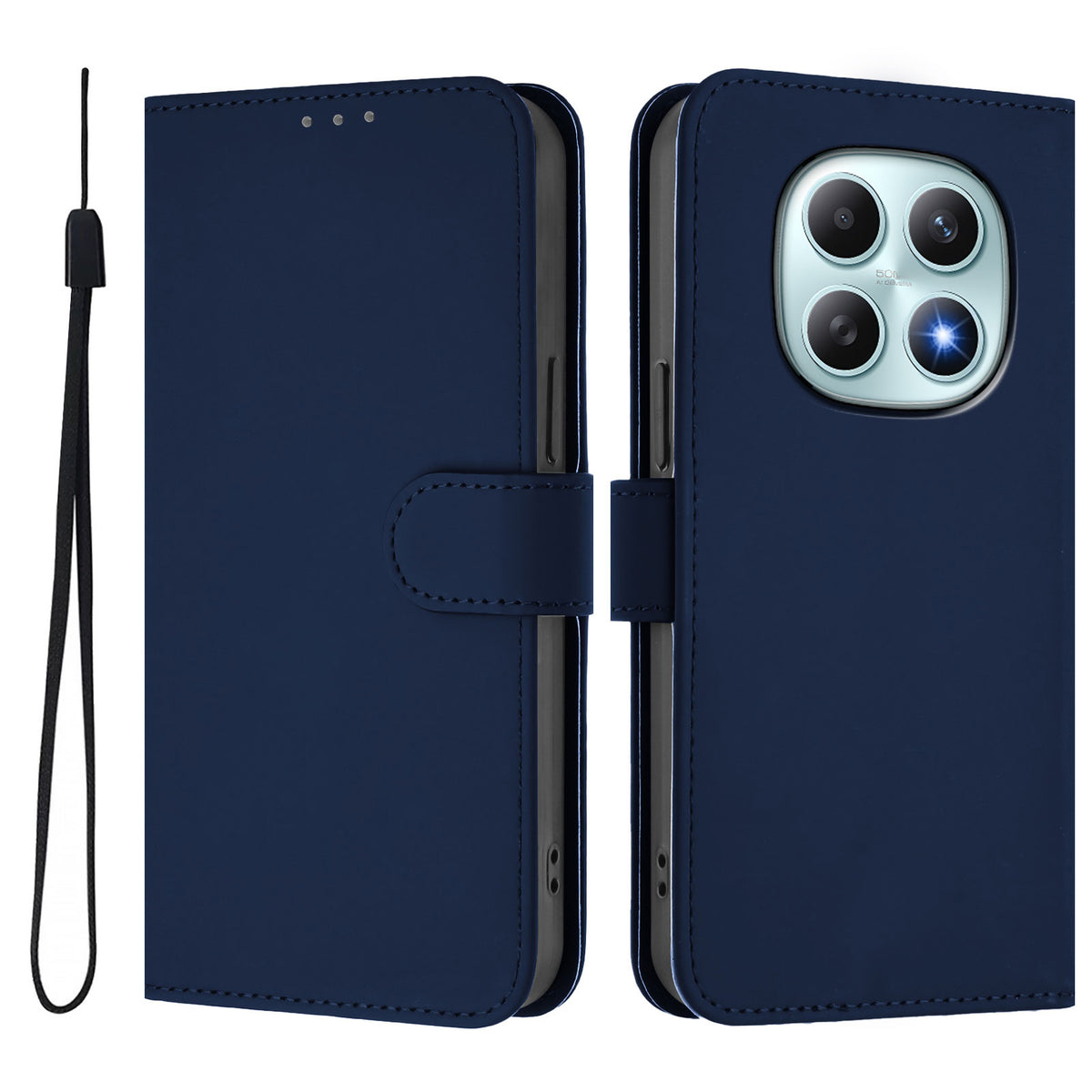 For Xiaomi Poco M8 5G / Redmi Note 15 5G (Global) / 15 4G (Global) Case Solid Color Wallet Leather Phone Cover with Strap