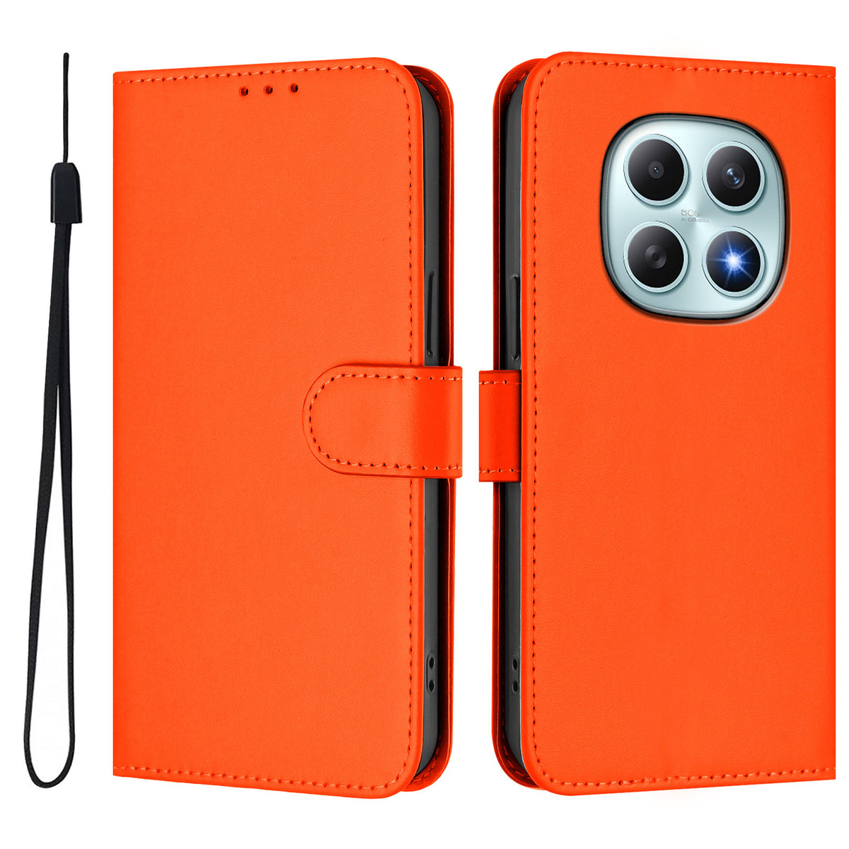 For Xiaomi Poco M8 5G / Redmi Note 15 5G (Global) / 15 4G (Global) Case Solid Color Wallet Leather Phone Cover with Strap