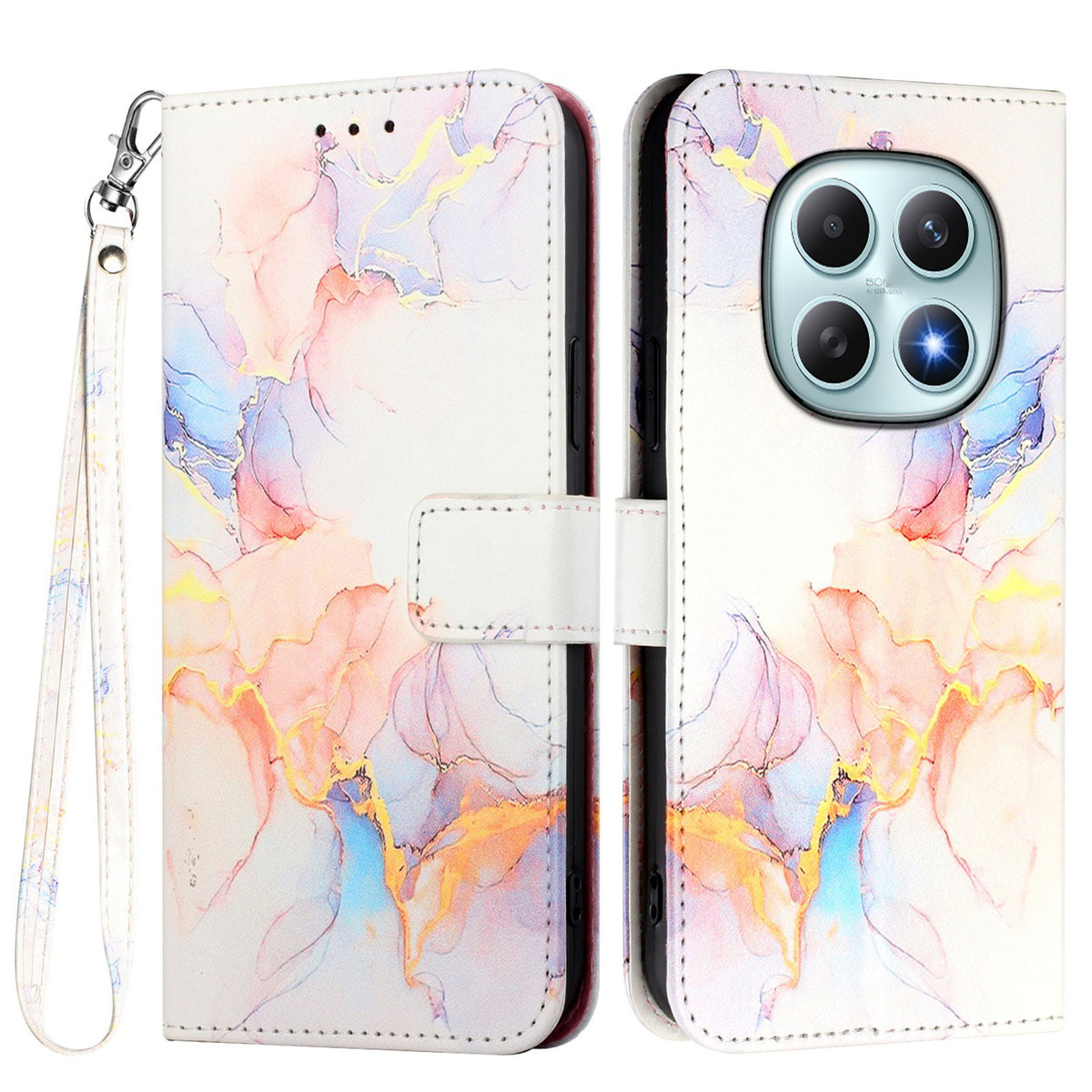 For Xiaomi Poco M8 5G / Redmi Note 15 5G (Global) / 15 4G (Global) Case with Strap Marble Pattern Leather Phone Cover Card Holder