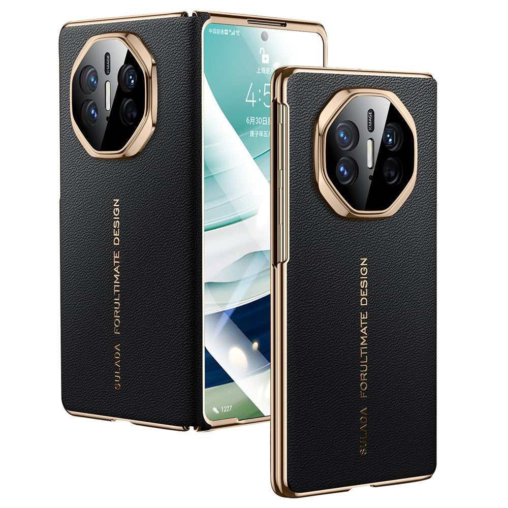 SULADA For Huawei Mate X5 Magnetic Case Genuine Cow Leather Phone Cover with Tempered Glass Screen Protector