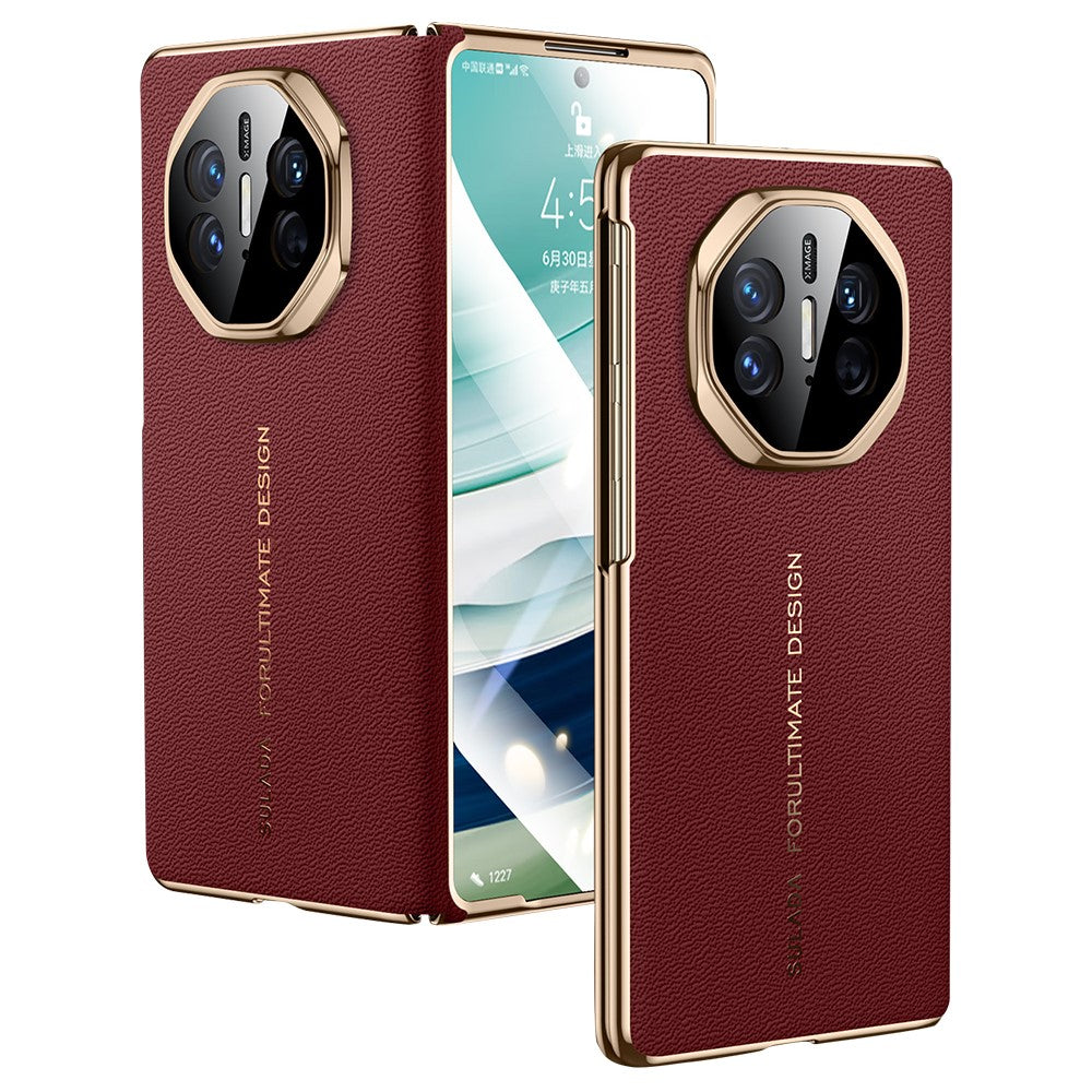 SULADA For Huawei Mate X5 Magnetic Case Genuine Cow Leather Phone Cover with Tempered Glass Screen Protector