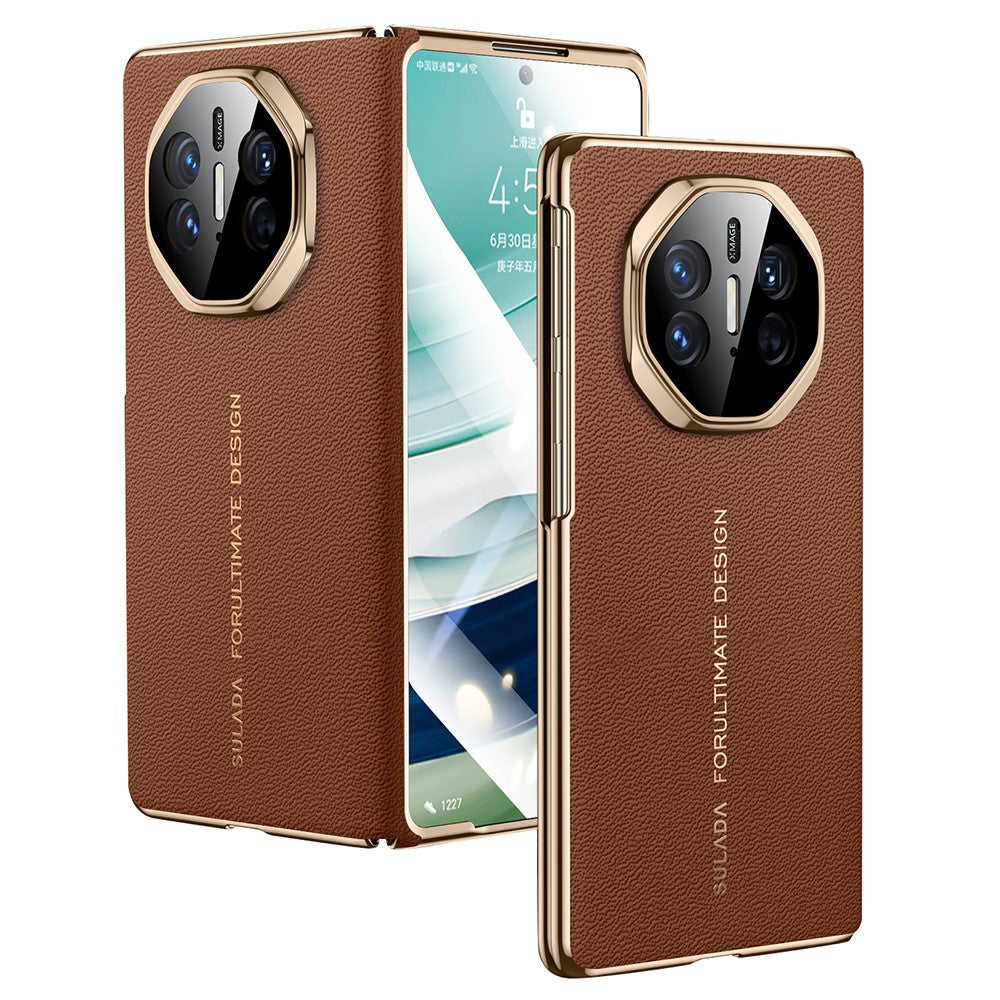 SULADA For Huawei Mate X5 Magnetic Case Genuine Cow Leather Phone Cover with Tempered Glass Screen Protector